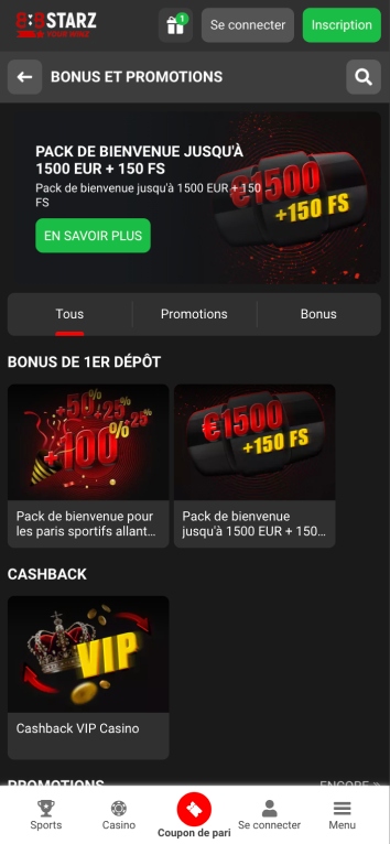 Page des bonus 888starz